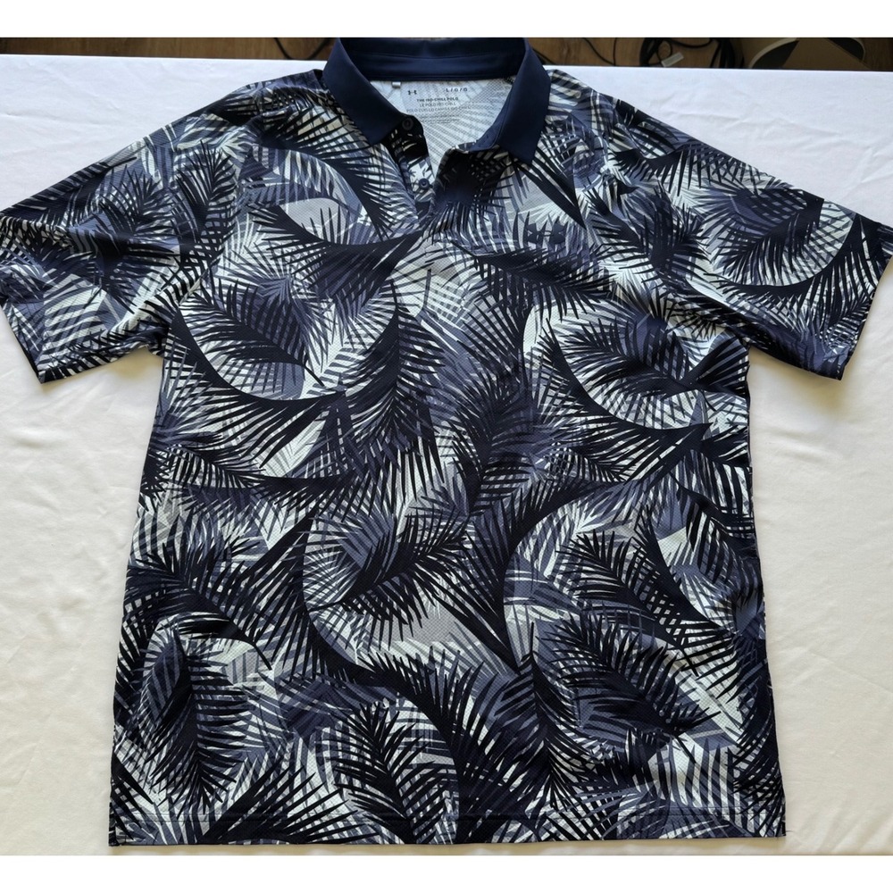 Under Armour Iso Chill Golf Polo Shirt Men's Large Navy Palm Print Performance